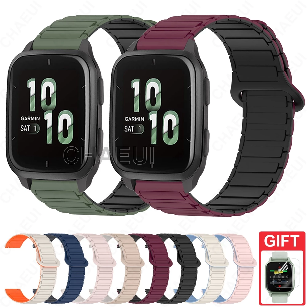 สร้อยข้อมือซิลิโคนสายรัดแม่เหล็กคู่สีอุปกรณ์เสริมสําหรับ Garmin Venu Sq / Sq 2 Music