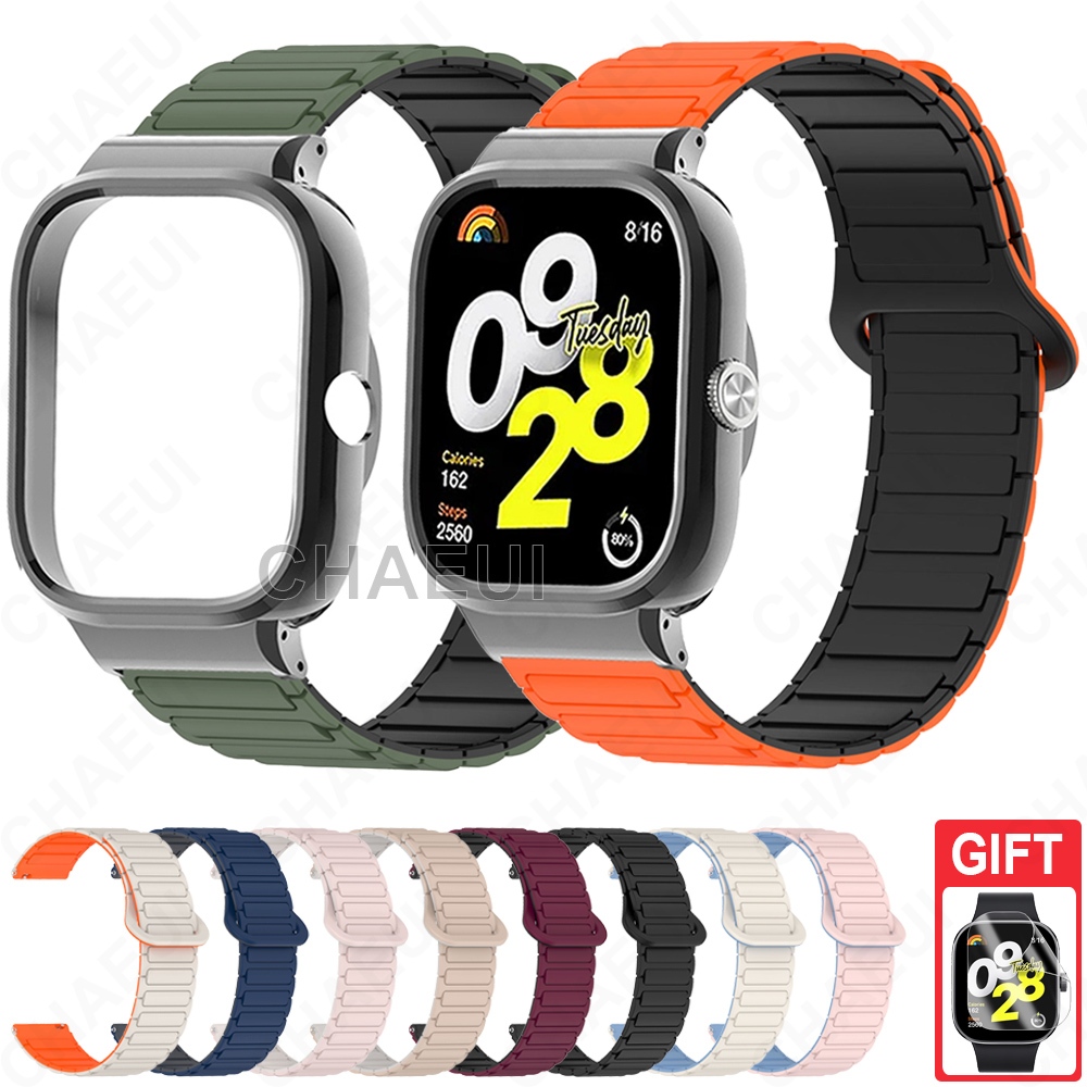 สร้อยข้อมือซิลิโคนพร้อมเคสอุปกรณ์เสริมสายรัดแม่เหล็กสําหรับ Redmi Watch 6 5 4 3 Active 2 Lite / Mi Watch Lite