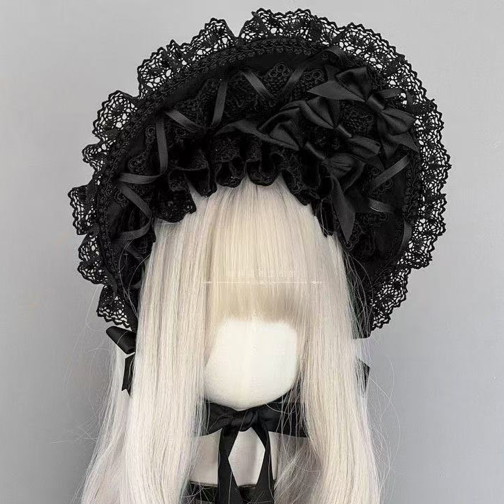 โบเนตสีดำแบบลูกไม้สไตล์.Dark Gothic สำหรับตกแต่งผม