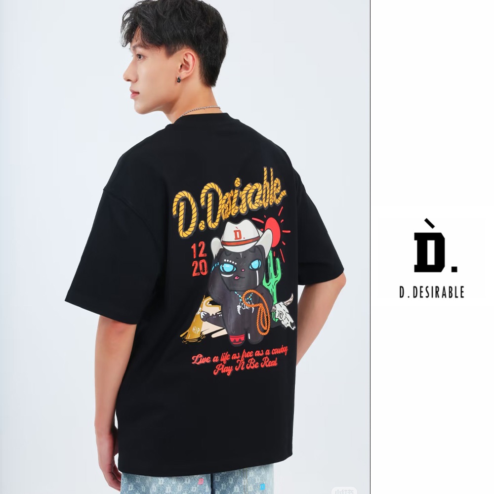 D.Desirable DSK ปีศาจน้อยแห่งคาวบอยเสื้อยืดผ้าฝ้าย | Relaxed Fit blackMan/Women