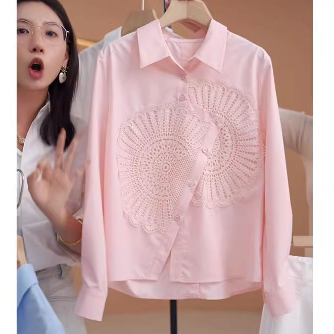 เสื้อแขนยาวสไตล์เกาหลีสำหรับผู้หญิง ทำจากผ้าฝ้าย สวมใส่ง่ายและสบาย