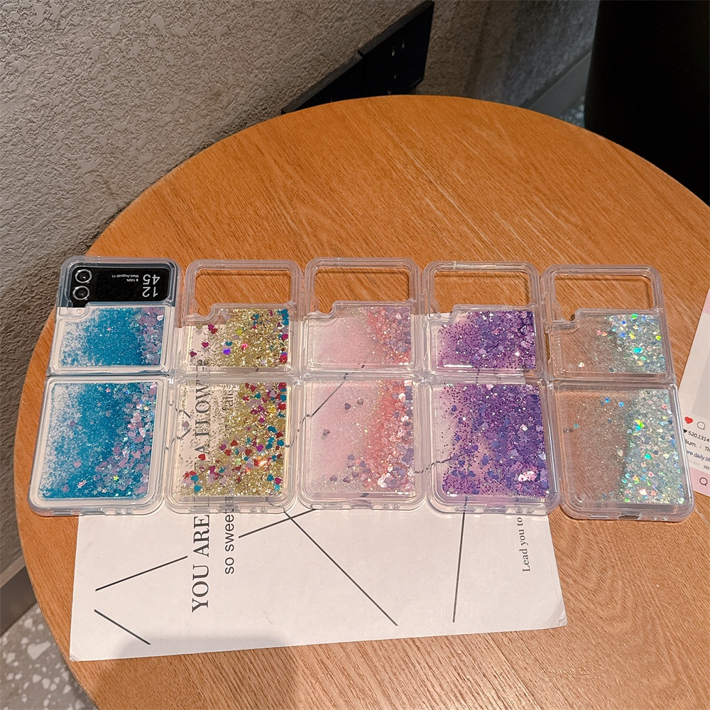 สําหรับ Samsung Flip 3 4 5 6 Glitter Liquid Bling Quicksand ลอยเคลื่อนย้ายได้ฝาครอบ