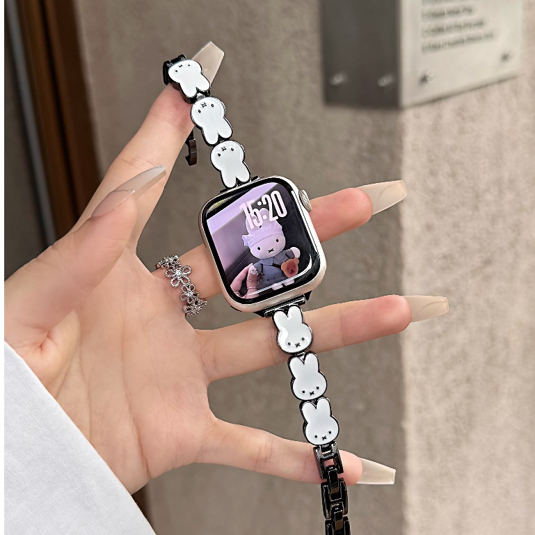 กระต่ายน่ารักสายคล้องคอสําหรับ iwatch Series Ultra/11/10/9, 18/20/22 มม.สายนาฬิกาสากล, เหมาะสําหรับ xiaomi band 8/9Pro