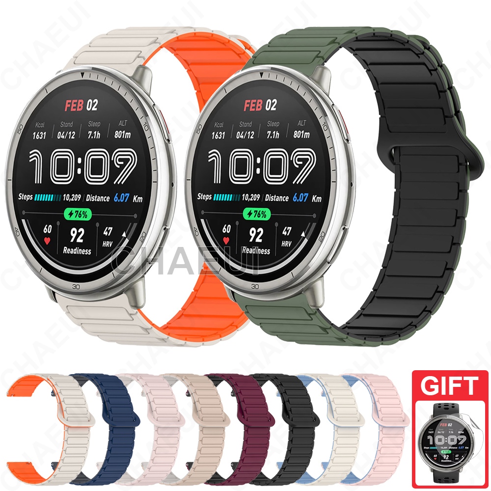 สร้อยข้อมือซิลิโคนสายรัดแม่เหล็กอุปกรณ์เสริมวงสีคู่สําหรับ Amazfit Active 2 / Active Max / Active 3 Premium