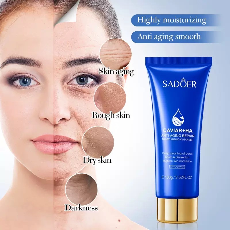 Caviar Hyaluronic Acid Cleansing Milk SADOER Anti Wrinkle Repair Moisturizing Cleansing Milk 100g