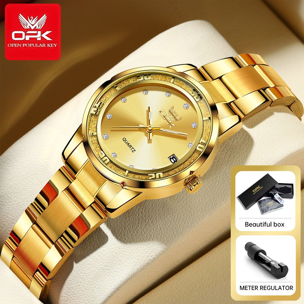 OPK นาฬิกาข้อมือผู้หญิง ต้นฉบับกันน้ำเรืองแสงสีทองหรูหราสำหรับธุรกิจ นาฬิกาของขวัญสำหรับผู้หญิง 6013