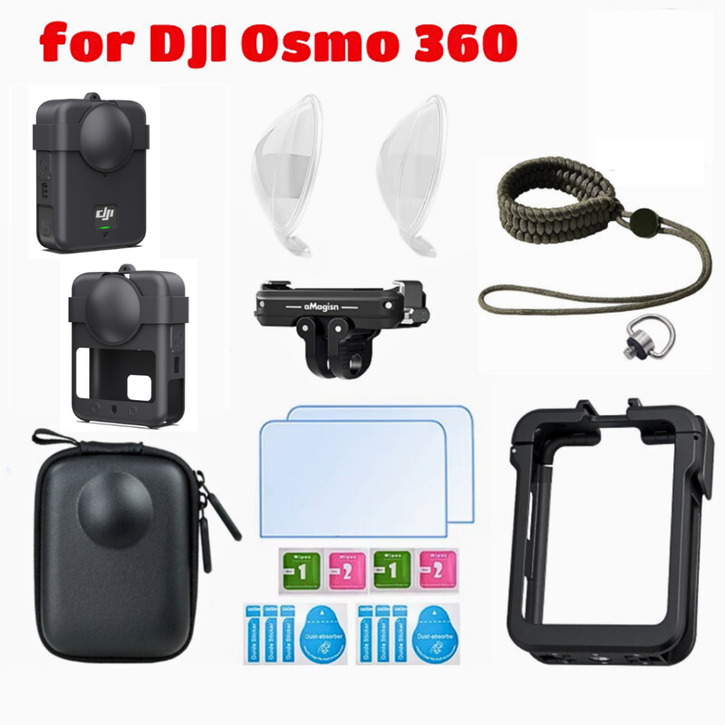 สําหรับ DJI OSMO 360 กล้องชุดอุปกรณ์เสริม PC กรอบป้องกัน 4 in 1 Body Silicon ฝาครอบ Anti-lost สายรัดข้อมือ HD PC เลนส์ Guards ฟิล์มกระจกนิรภัยโลหะแม่เหล็ก Latch Mount