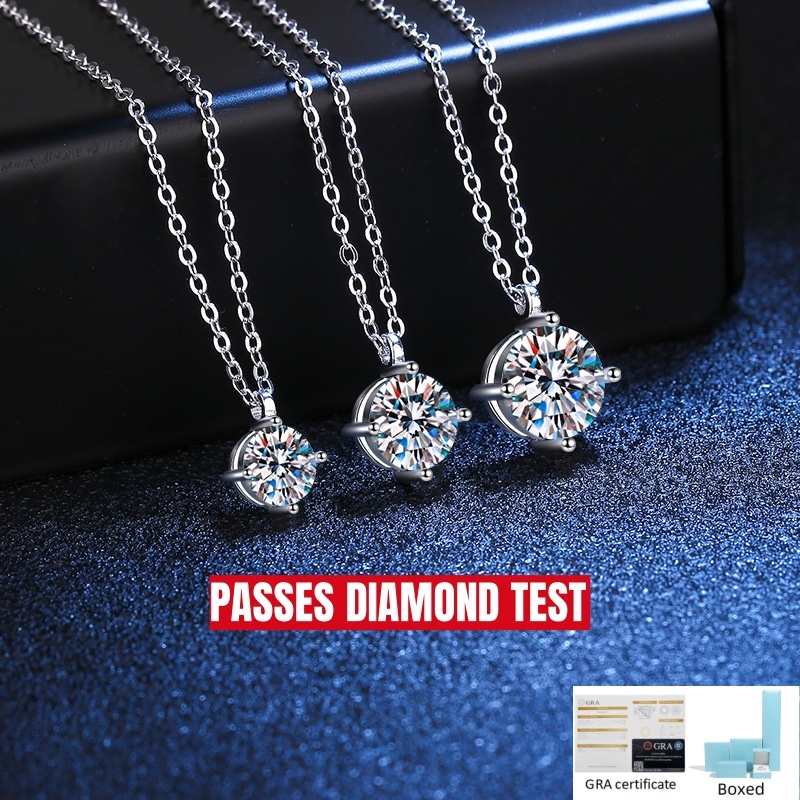 Real Moissanite สี่ง่าม 1ct 2ct 3ct สร้อยคอใน S925 เงินสเตอร์ลิงพร้อมใบรับรอง GRA