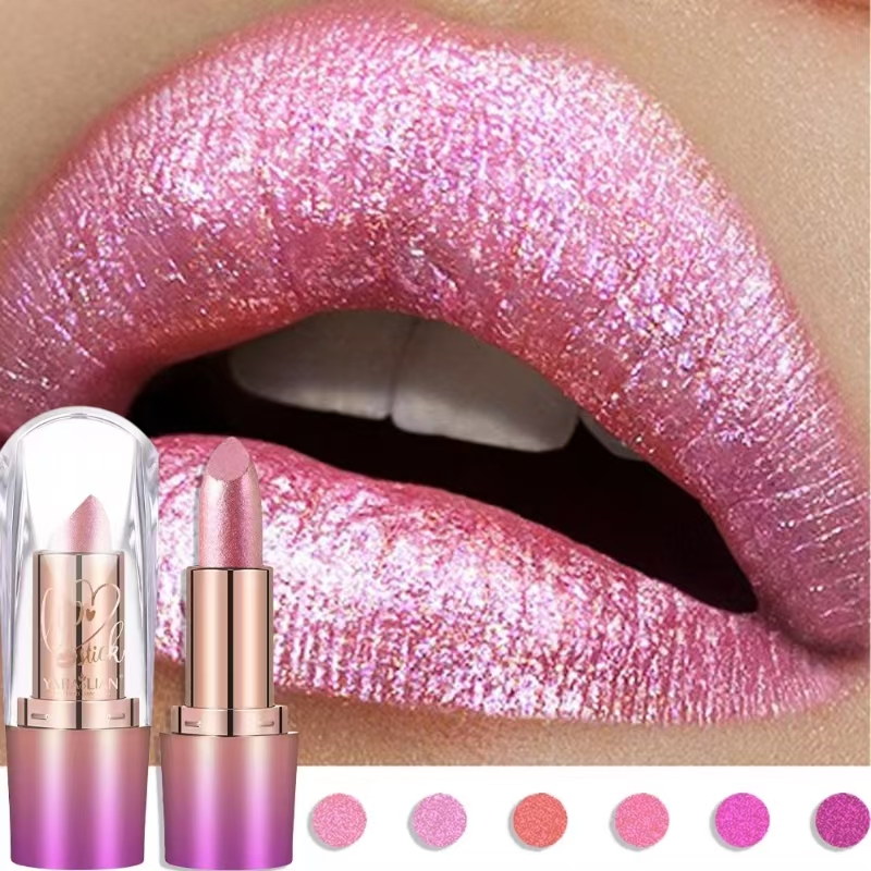Starlight Diamond Lipstick Gold Glitter & Shimmer Lip Gloss Ultra Sparkle High-Impact Lasting Lip Color สําหรับ Bold Lip Makeup