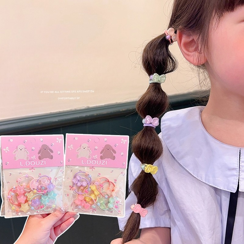 Children Refreshing Jelly Feel Mini Small Size Star Bow Hair Tie Set