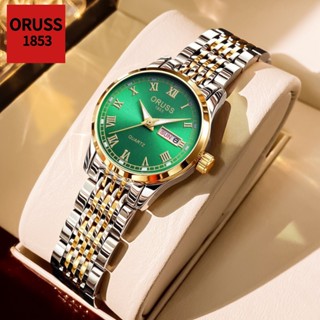 ORUSS Original หญิงสแตนเลสสีเขียว Dial Luxury Dual ปฏิทิน Lu…