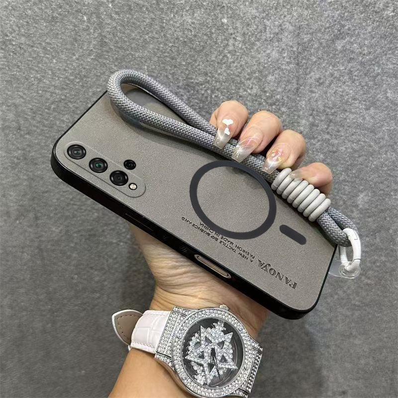 เคส เคสสําหรับ Huawei nova 5t Huawei nova5 t เคสโทรศัพท์ Soft edged หนังกันลื่นฝาครอบดูดซับแรงกระแทกพร้อมแหวนดูดแม่เหล็กและเชือกป้องกันการสูญหาย YBPHSWBQ01