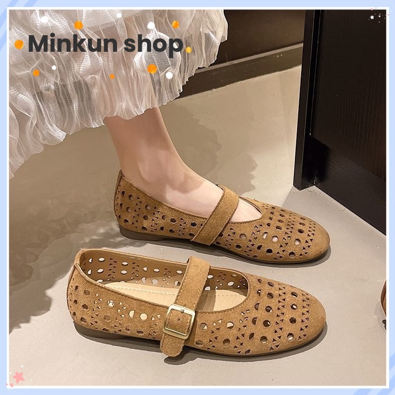 รองเท้าแมรี่เจนสตรี ส้นเป็นโฟมเบาและยืดหยุ่น รองเท้าแตะบัลเล่ต์แบบแบนระบายอากาศ พื้นนุ่ม เหมาะสำหรับหลายโอกาส