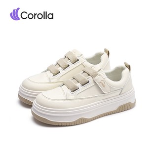 COROLLA New White Sneakers for Women - Comfortable Soft Sole Strap Shoes, Non-Slip Thick Bottom Daily Walking Shoes for School & Office