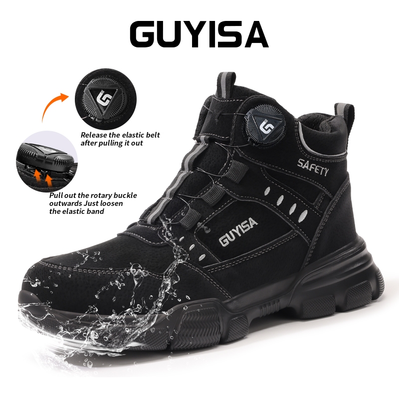 Guyisa รองเท้านิรภัยรองเท้าทํางาน teel toe รองเท้าบูทกันน้ํา high-cut CN37-46 F055BK