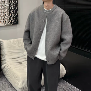 เสื้อแจ็คเก็ตคาร์ดิแกนถักคอปกเบสบอลสำหรับผู้ชาย - ลายทางและหลวม สไตล์สลูชชี่