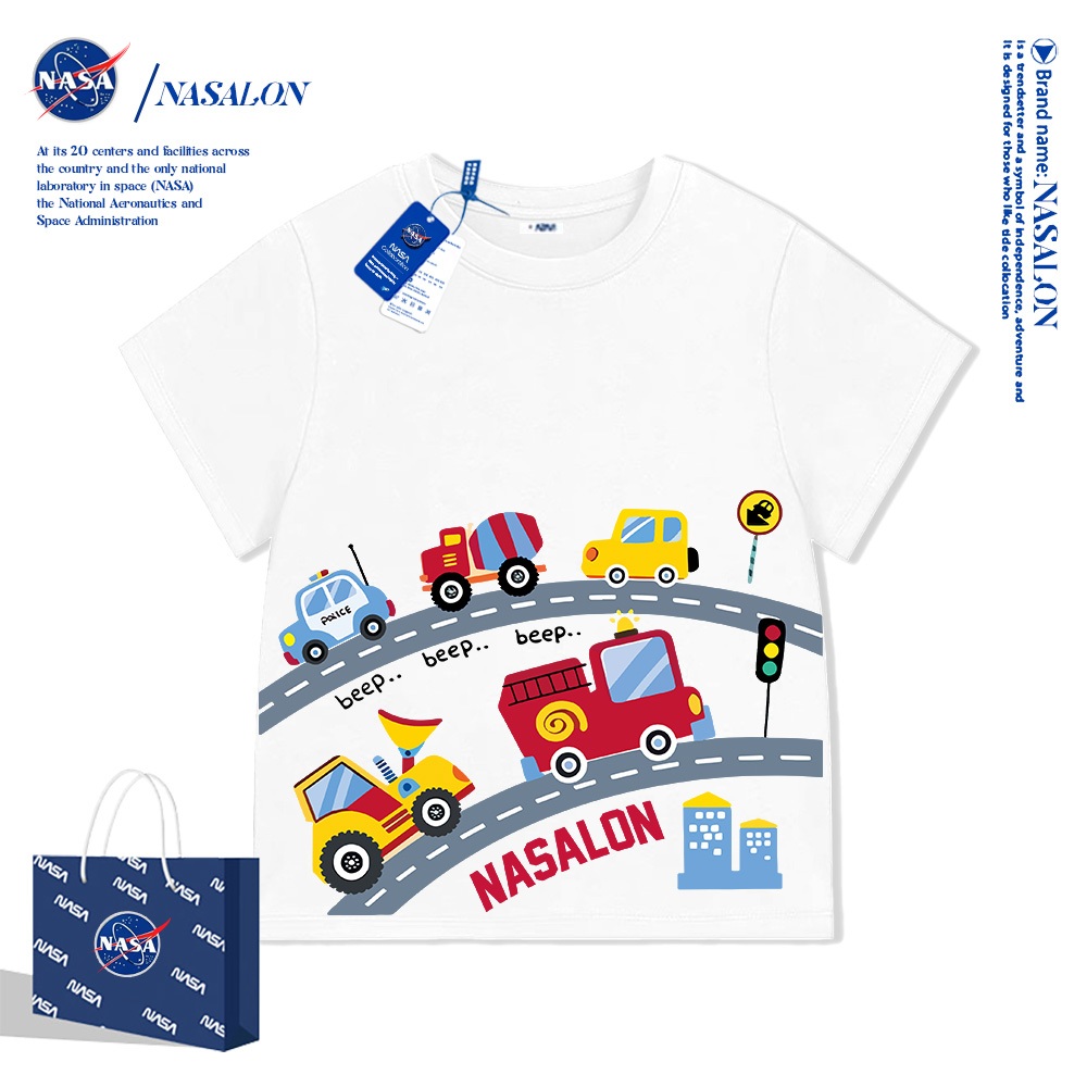 NASA เสื้อยืดเด็ก cotton 100% ลายการ์ตูนรถยนต์ เสื้อยืดเด็กผู้ชาย ใส่สบาย ระบายอากาศดี คุณภาพดี