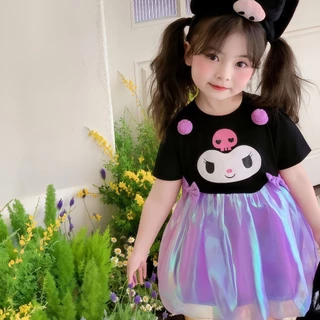 Princess Kesli ชุดเดรสเด็กผู้หญิง ชุดเดรสแขนสั้นคุโรมิ ชุดสีม่วง สไตล์แฟชั่นน่ารัก 1-7 ปี
