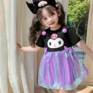 Princess Kesli ชุดเดรสเด็กผู้หญิง ชุดเดรสแขนสั้นคุโรมิ ชุดสีม่วง สไตล์แฟชั่นน่ารัก 1-7 ปี