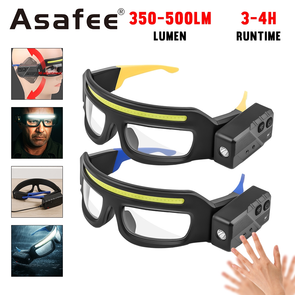 Asafee SY5865 เซ็นเซอร์แบบชาร์จไฟ แว่นตาพร้อมไฟLEDสองดวง 90° พกพาสะดวก และกันน้ำ
