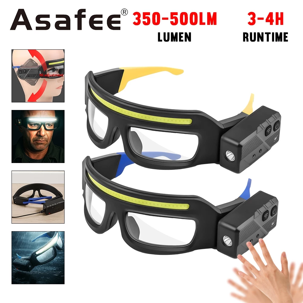 Asafee SY5865 เซ็นเซอร์แบบชาร์จไฟ แว่นตาพร้อมไฟLEDสองดวง 90° พกพาสะดวก และกันน้ำ