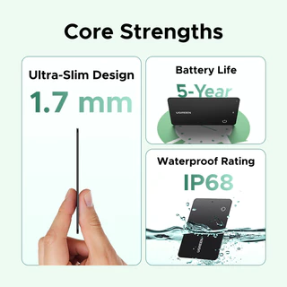 UGREEN สําหรับ Android GPS Bluetooth Tracker แท็กติดตามบลูทูธ FineTrack Slim G Ultra-Slim Wallet Card Finder IP68 กันน้ํา Tracker Card สําหรับกระเป๋าสตางค์ กุญแจ กระเป๋าเดินทาง ทํางานร่วมกับ Google Find อุปกรณ์ของฉัน