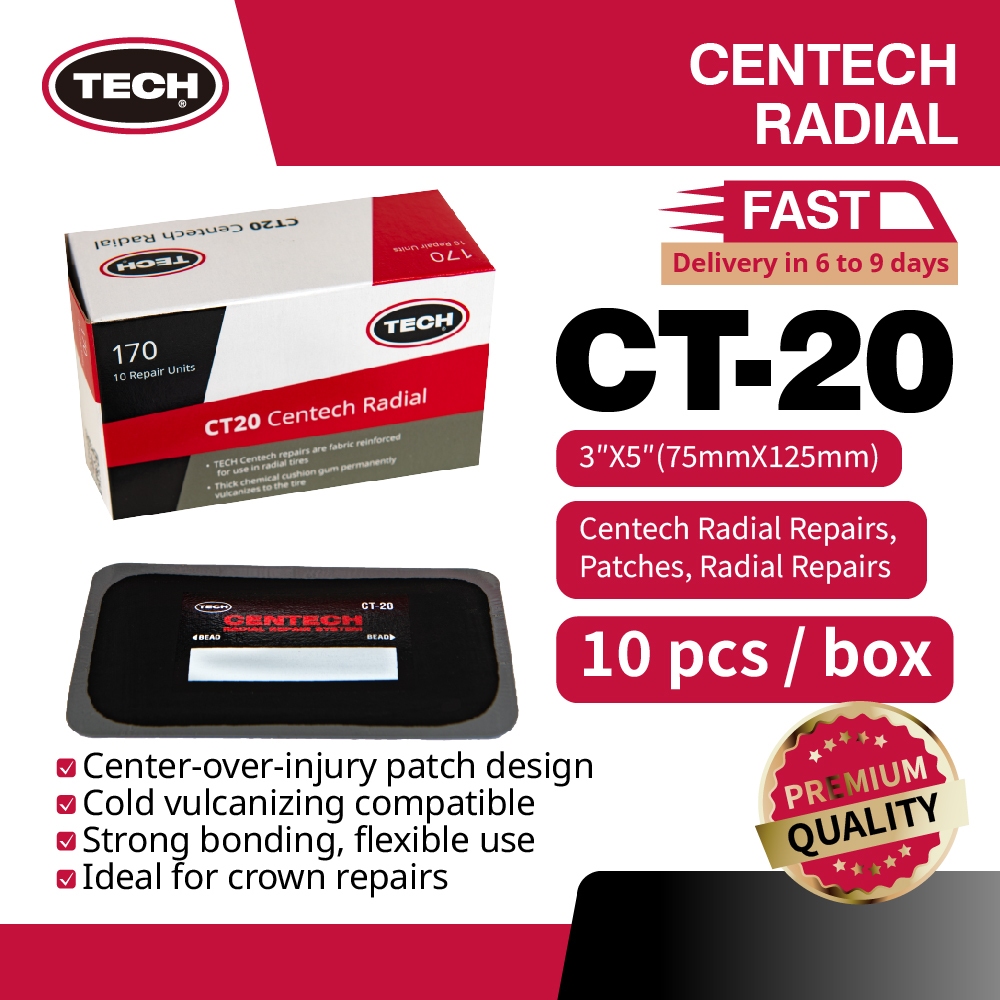 TECH Tyre Repair Centech Radial Tyre Patch แผ่นปะยางในเรเดียล TECH CT20 ขนาด 75x125 มม. 1 กล่อง 10 แ
