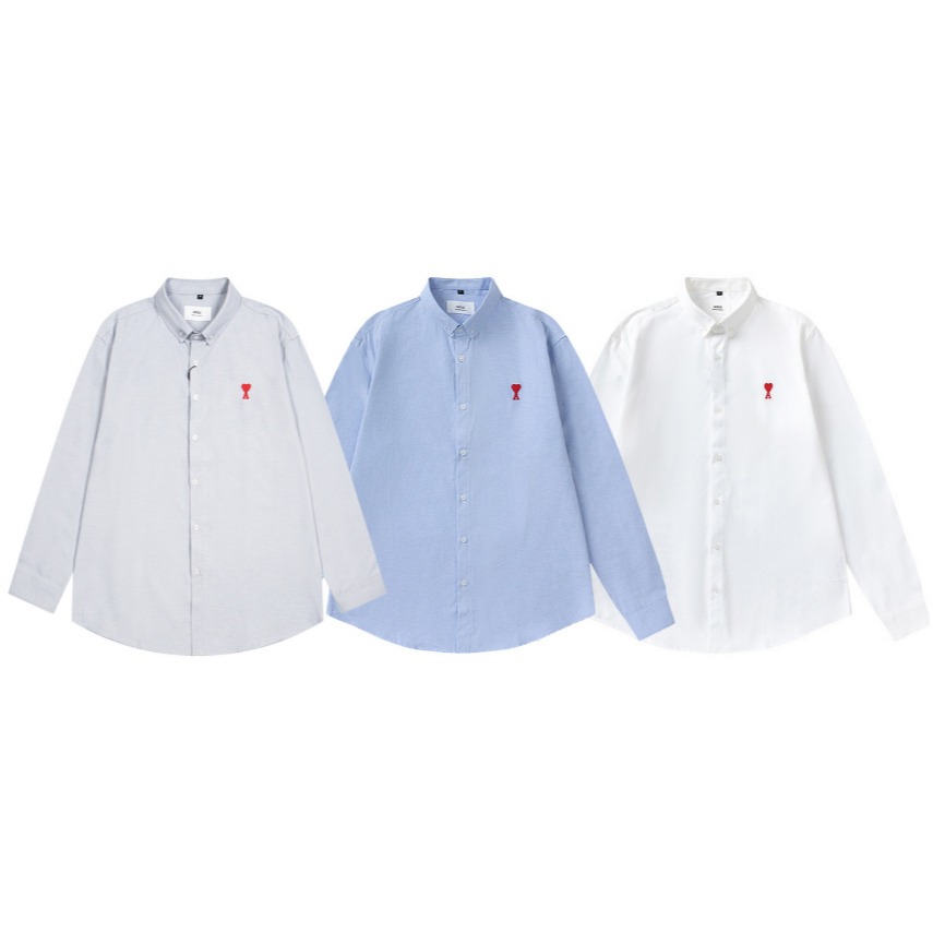 เสื้อเชิ้ต Ami Paris Love สไตล์แฟชั่นสำหรับทั้งผู้ชายและผู้หญิง สีพื้นเรียบๆ