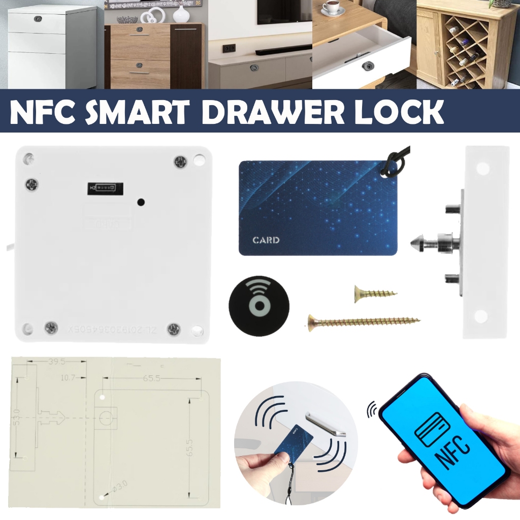 อุปกรณ์ล็อกลิ้นชักอัจฉริยะ RFID NFC เพื่อความปลอดภัย ล็อคลิ้นชักอัจฉริยะ อุปกรณ์ล็อคลิ้นชัก เพื่อความปลอดภัย แบบซ่อนได้ อุปกรณ์ล็อคประตูลิ้นชักอัจฉริยะ