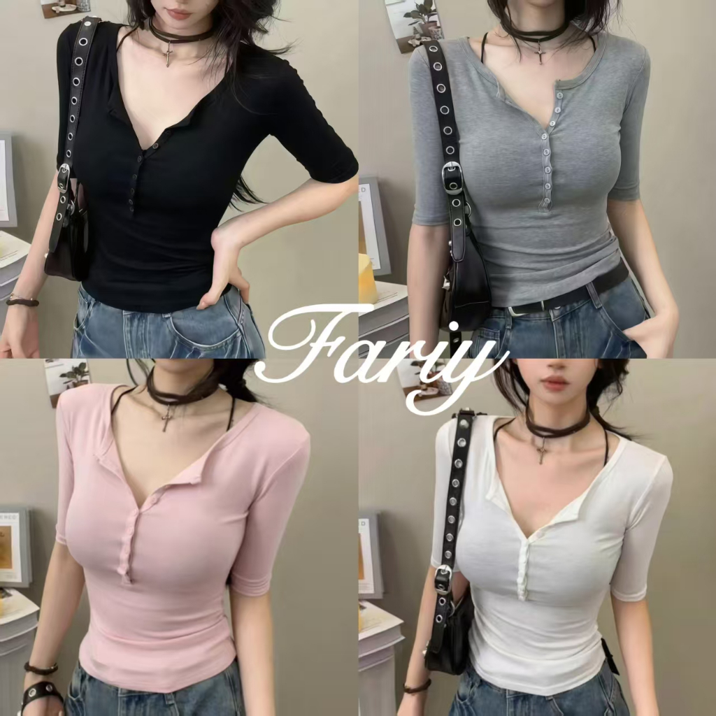 Fariy🍒คลังสินค้าพร้อม🍒 เสื้อยืดแขนยาวสีขาวสไตล์อเมริกันสุดเซ็กซี่สำหรับผู้หญิง ดีไซน์ใหม่สำหรับฤดูใบไม้ร่วงและฤดูหนาว ทรงเข้ารูป สวยงาม และทันสมัย