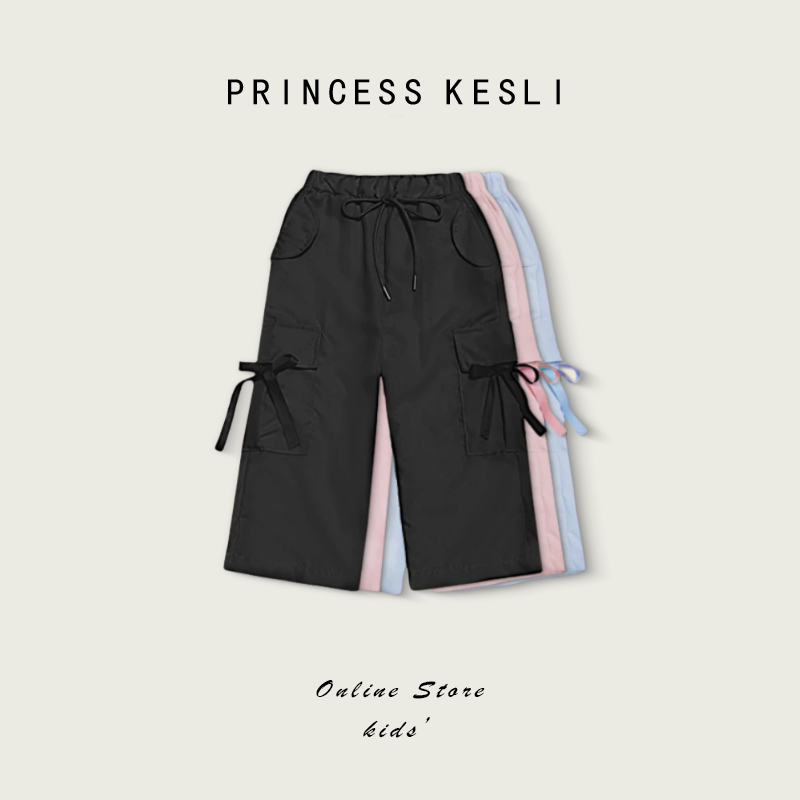 Princess Kesli กางเกงคาร์โก้เด็ก ขายาวกว้าง สไตล์กีฬา สไตล์เกาหลี กางเกงกางเกงเด็กผู้หญิง 2-12 ปี