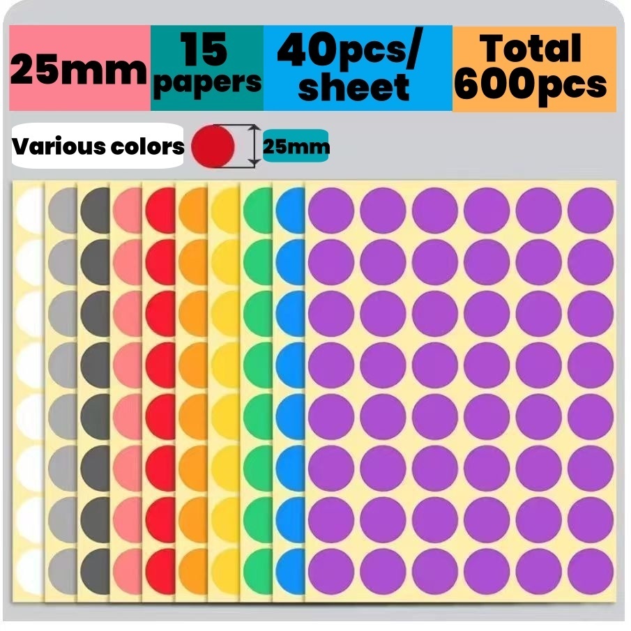 【25mm】【stationery stickers】40pcs/แผ่นสีจุดติดฉลากป้ายสีขนาด 25 มม. การจำแนกป้ายสีทำเครื่องหมายวางสติกเกอร์เครื่องเขียนนักเรียน， เหมาะสำหรับอุปกรณ์สำนักงานและอุปกรณ์การเรียน， 40pcs/แผ่น， 25 มม.【Color dot label stickers】，【color label】