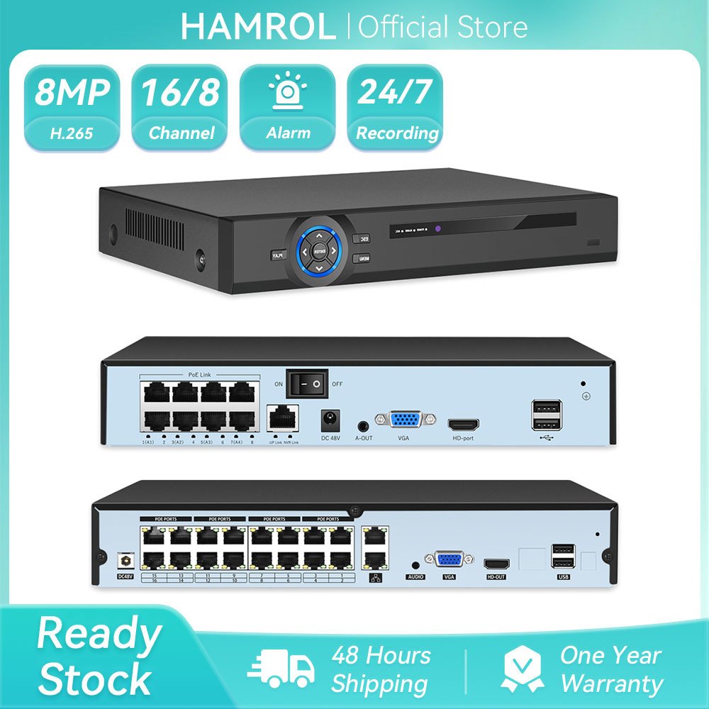 Hamrol 16CH 8CH 4K 8MP H.265 48V PoE NVR Recorder Face DetectionFor Ultra HD PoE IP Camera CCTV Syst