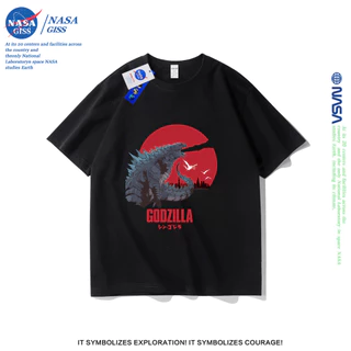 NASA เสื้อยืดชายหญิงแขนสั้น สตรีทฮิปฮอป summer Godzilla พิมพ์ลาย คอตตอน คอกลม หลวมและระบายอากาศ