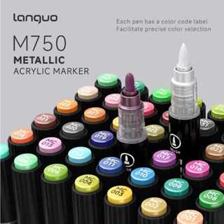 Languo 48 สี Double-Headed โลหะ MARKER ปากกาอะคริลิค MARKER …
