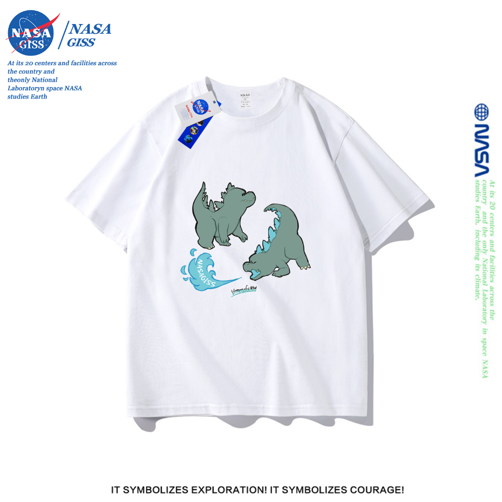 NASA เสื้อยืดชายหญิงแขนสั้น สตรีทฮิปฮอป summer Godzilla พิมพ์ลาย คอตตอน คอกลม หลวมและระบายอากาศ