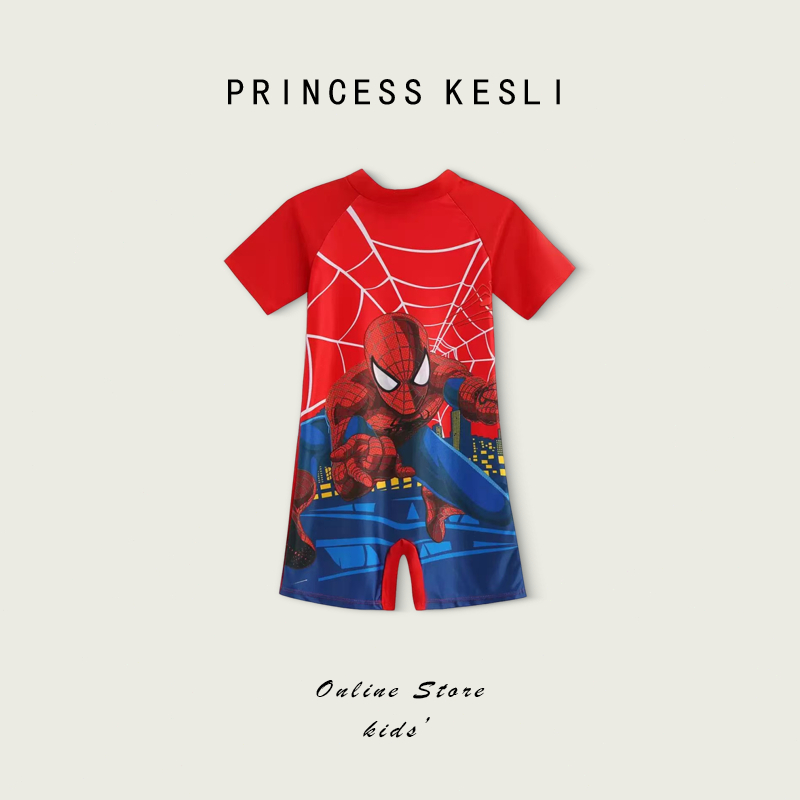 Princess Kesli ชุดว่ายน้ำเด็กผู้ชาย ลายการ์ตูนสไปเดอร์แมน แห้งเร็ว เนื้อผ้านุ่ม 