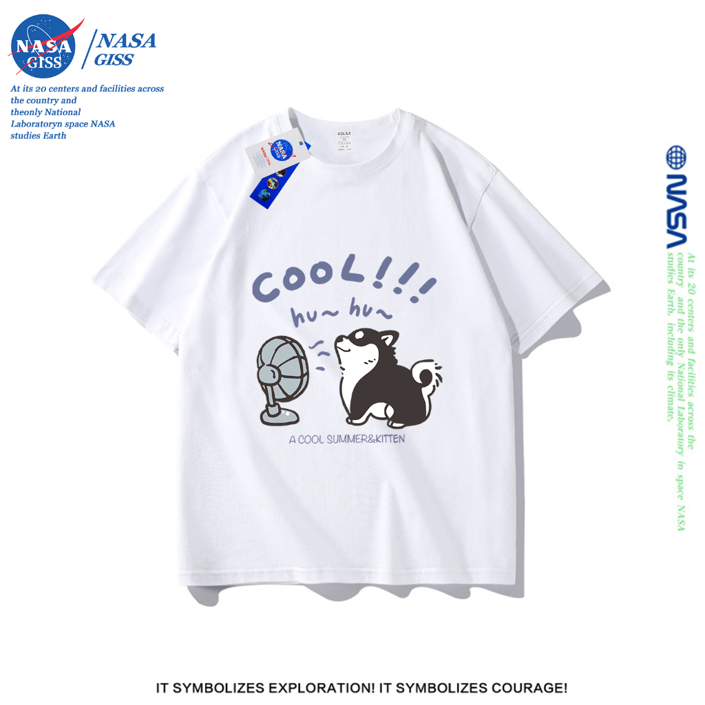 NASA เสื้อยืดชายหญิงแขนสั้น สตรีทฮิปฮอป summer cool dog พิมพ์ลาย คอตตอน คอกลม หลวมและระบายอากาศ