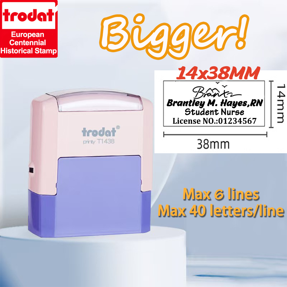 Trodat T1438 Self Inking Customing Stamp ฟรีพวงกุญแจRubber Stamp ปรับแต่งลายเซ็นของคุณ/รูปแบบรองรับ 6 เส้น