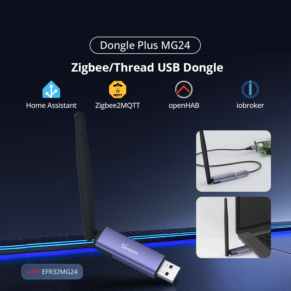 SONOFF Dongle Plus MG24 Zigbee/Thread USB Dongle ตาม EFR32MG24 ชิปแพลตฟอร์มกว้างคุณสมบัติ Zigbee2MQTT ทํางานไม่มีรอยต่อพร้อมแพลตฟอร์มเปิดแหล่งหลายแหล่ง Home Assistant