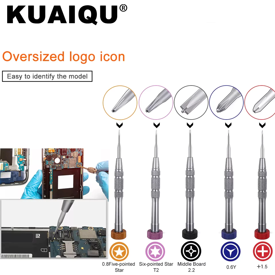 KUAIQU ชุดไขควงโลหะที่มีความแม่นยํา 5 Screwdriver แม่เหล็ก Android แอปเปิ้ล Xiaomi โทรศัพท์มือถือไขควง Repair 0.6Y T2