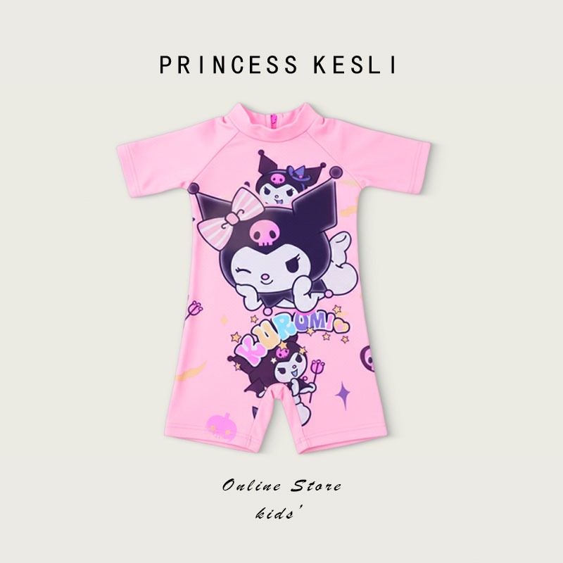 Princess Kesli ชุดว่ายน้ําวันพีซเด็กผู้หญิง ลายคูโรมิ ระบายอากาศดี ผ้าแห้งเร็ว 1-7 ปี
