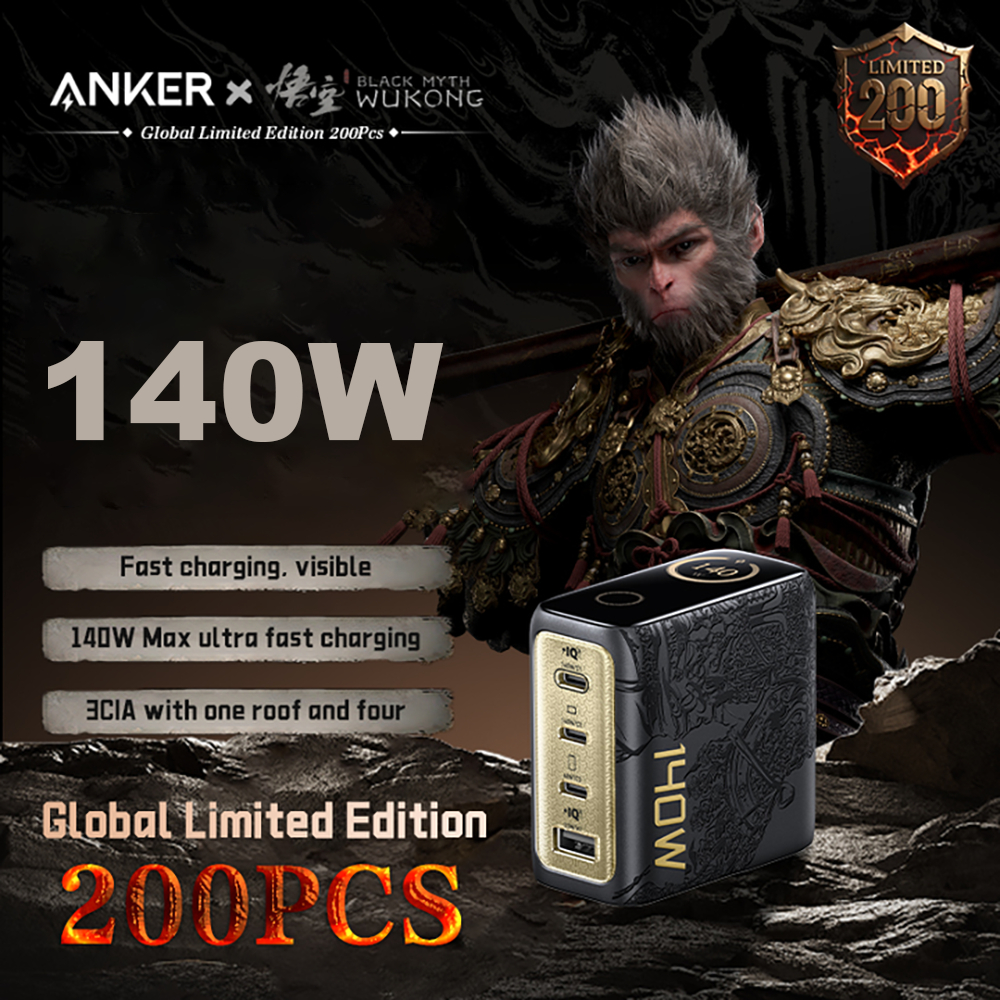 Anke r WUKONG Edition140W GaN 4 Port Charger PPS พร้อมจอแสดงผลหน้าจอ Fast Charger