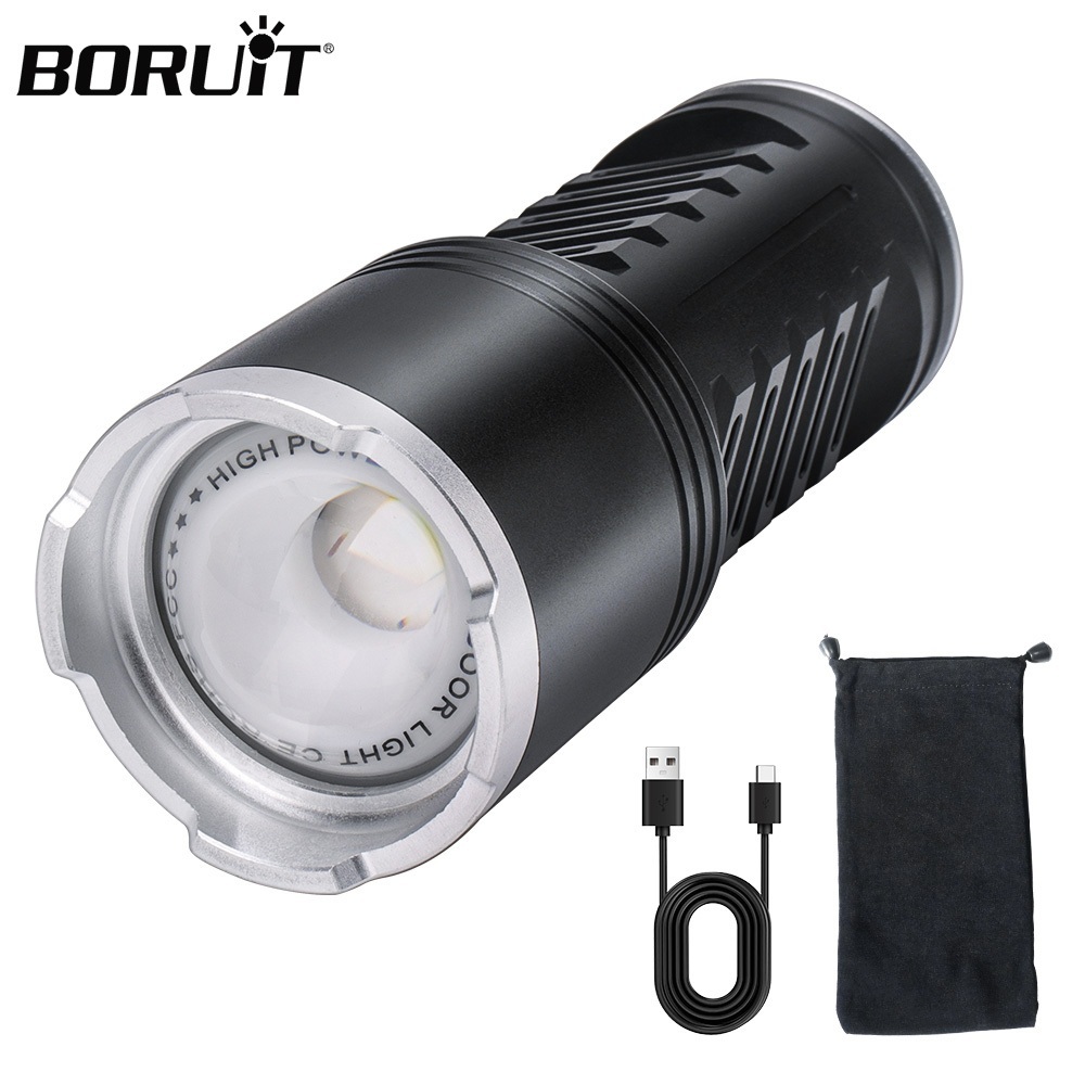 BORUiT ซูมไฟฉาย LED 1600LM กันน้ําตัวบ่งชี้ USB ชาร์จไฟฉายสําหรับตกปลาตกปลา