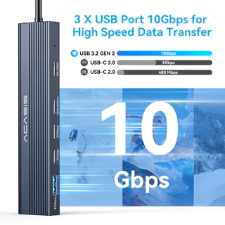 ACASIS USB-C 5-in-1 Docking Station Hub สําหรับแล็ปท็อป USB-C, ประเภท C รองรับ 4K @ 60Hz วิดีโอ/เอาต์พุตข้อมูล, 2 * USB C/USB-A 3.1 10Gpbs รองรับ PD100W ชาร์จสําหรับ Mac และ