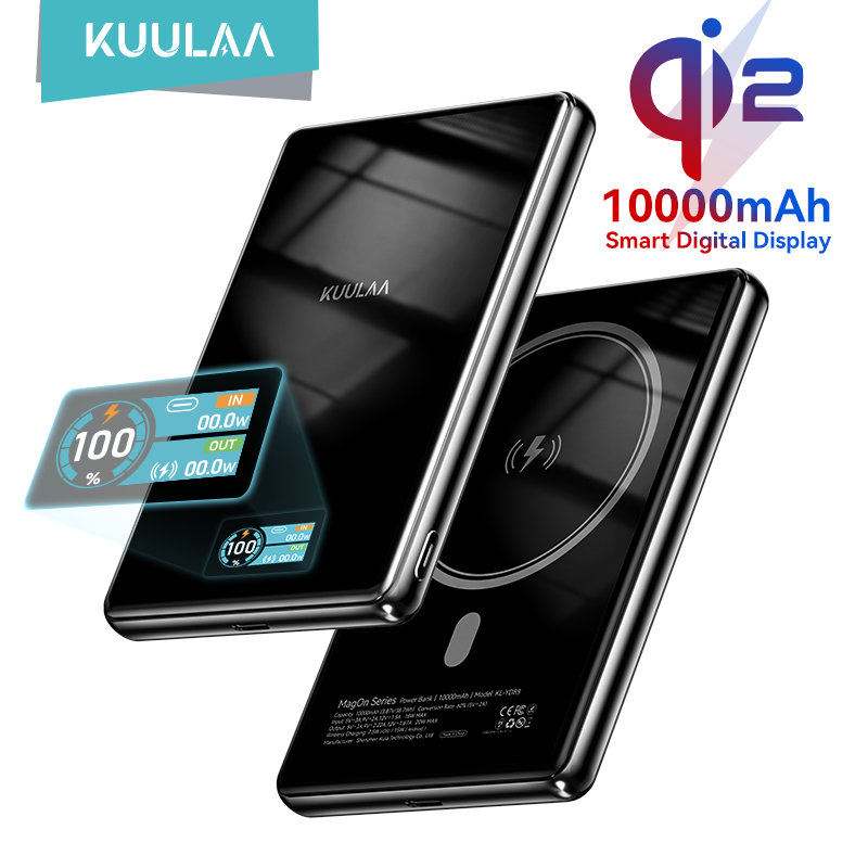 KUULAA Qi2 10000mAh จอแสดงผลสี PD20W แม่เหล็กไร้สาย PowerBack สําหรับ iPhone 12-17 Pro Max Android