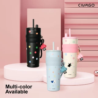 CIVAGO（26oz/780ml）แก้วกาแฟสแตนเลสสตีลพร้อมฝาปิด กระติกสุญญากาศเซรามิคไลเนอร์ ซีรี่ส์ลายจุดพอลกาดอต