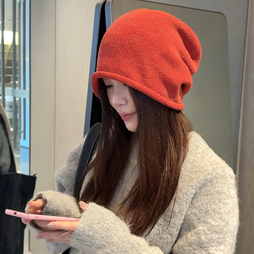 หมวกถักขนสัตว์สไตล์เกาหลี ระดับไฮเอนด์ สำหรับฤดูใบไม้ร่วงและฤดูหนาว