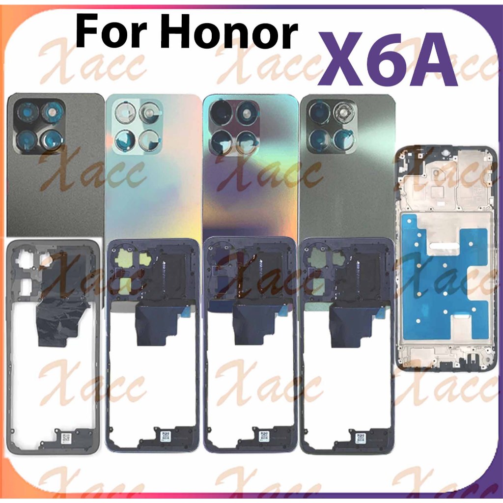 สําหรับ Honor X6A WDY-LX1 WDY-LX2 ฝาหลังแบตเตอรี่ชุดกรอบกลางปุ่มเลนส์กล้องกรอบ LCD กรอบด้านหน้าโทรศั