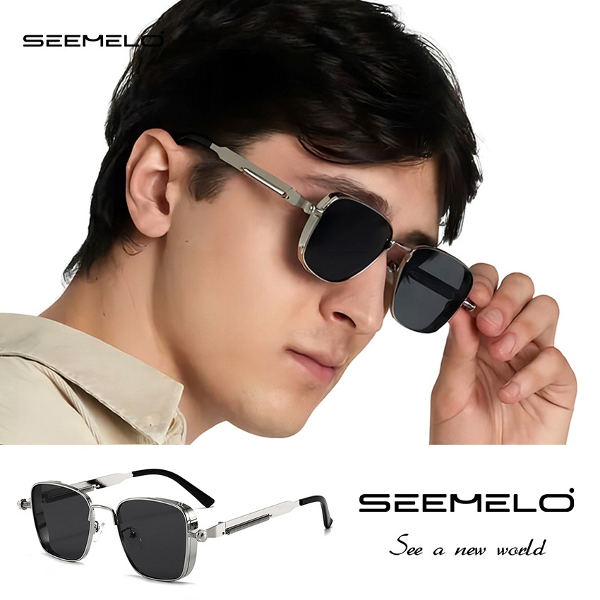 SEEMELO เซเมโล แว่นกันแดดย้อนยุคสี่เหลี่ยม UV400 เหมาะสำหรับขับรถ ขี่จักรยาน และสวมใส่ทุกวันสำหรับผู้ชาย